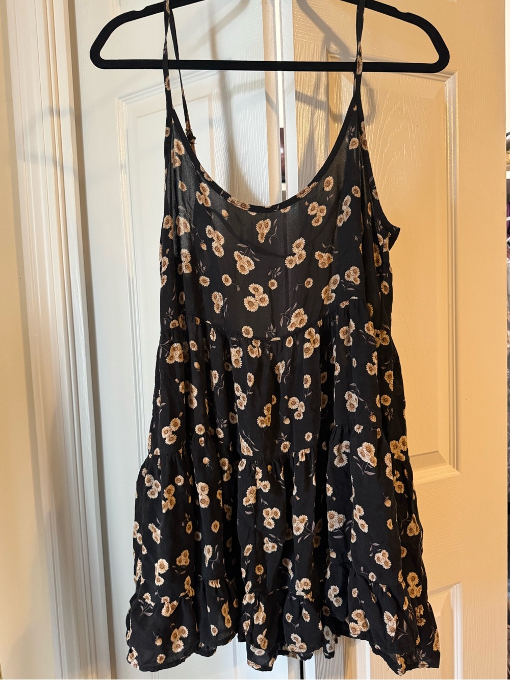 Black Floral Spaghetti-Strap Sundress